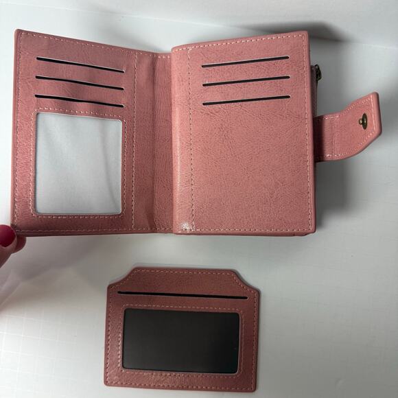 Blush Pink Small Wallet Compact Faux Leather Bifold with Zipper Coin Pouch - Picture 4 of 8